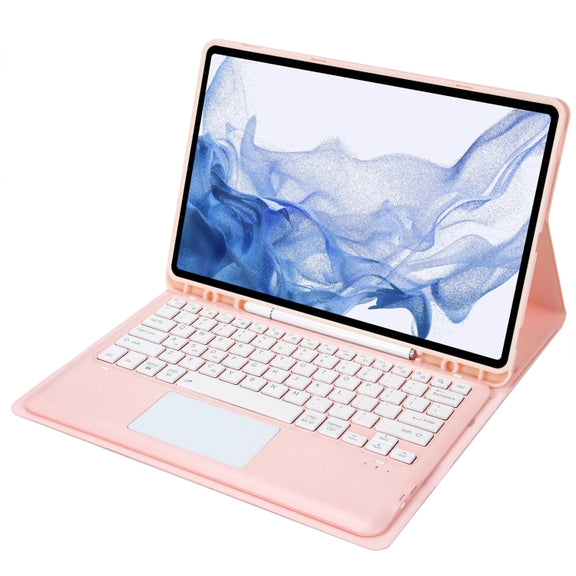 T800B-A Touch Pad Detachable Bluetooth Keyboard Leather Tablet Case For Samsung Galaxy Tab S8+/S7+/S7 FE(Pink)