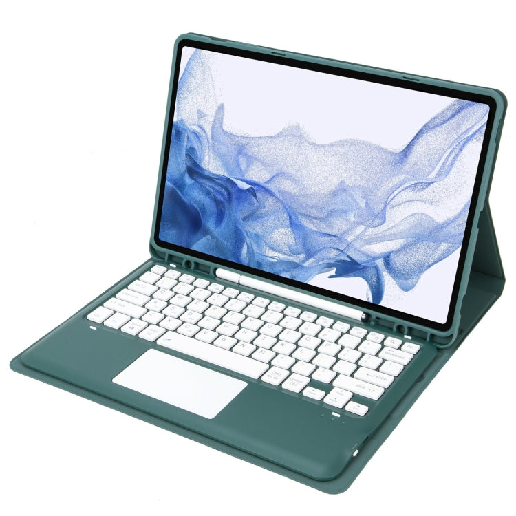 T800B-A Touch Pad Detachable Bluetooth Keyboard Leather Tablet Case For Samsung Galaxy Tab S8+/S7+/S7 FE(Dark Green)