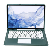 T800B-A Touch Pad Detachable Bluetooth Keyboard Leather Tablet Case For Samsung Galaxy Tab S8+/S7+/S7 FE(Dark Green)