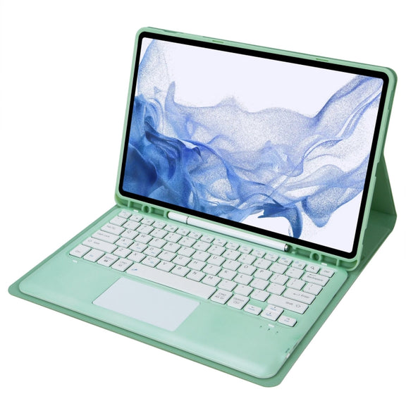 T800B-A Touch Pad Detachable Bluetooth Keyboard Leather Tablet Case For Samsung Galaxy Tab S8+/S7+/S7 FE(Mint Green)