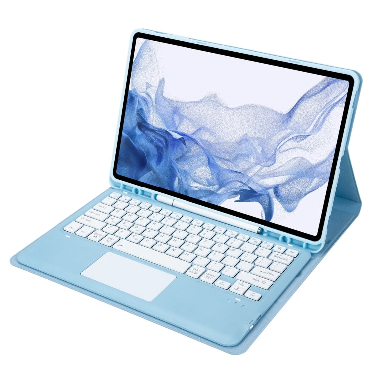 T800B-A Touch Pad Detachable Bluetooth Keyboard Leather Tablet Case For Samsung Galaxy Tab S8+/S7+/S7 FE(Sky Blue)