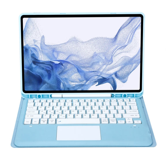 T800B-A Touch Pad Detachable Bluetooth Keyboard Leather Tablet Case For Samsung Galaxy Tab S8+/S7+/S7 FE(Sky Blue)