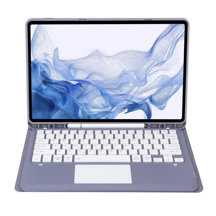 T800B-A Touch Pad Detachable Bluetooth Keyboard Leather Tablet Case For Samsung Galaxy Tab S8+/S7+/S7 FE(Purple)