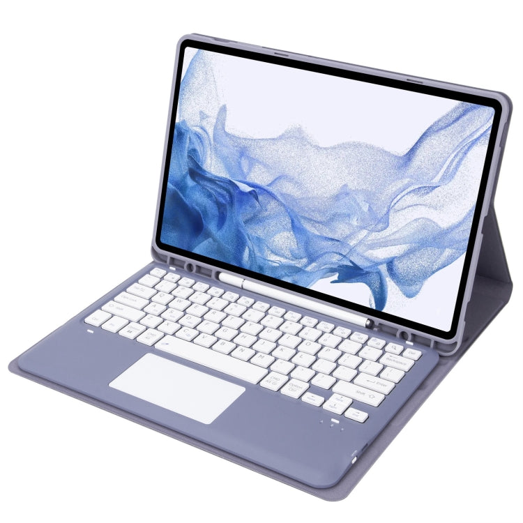 T800B-A Touch Pad Detachable Bluetooth Keyboard Leather Tablet Case For Samsung Galaxy Tab S8+/S7+/S7 FE(Purple)