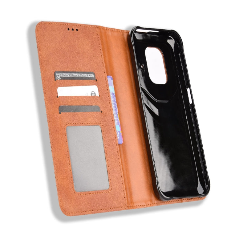 For Ulefone Power Armor 14 / 14 Pro Magnetic Buckle Retro Texture Leather Phone Case(Brown)