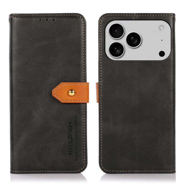 For iPhone 17 Pro Max KHAZNEH Dual-color Cowhide Texture Flip Leather Phone Case(Black)
