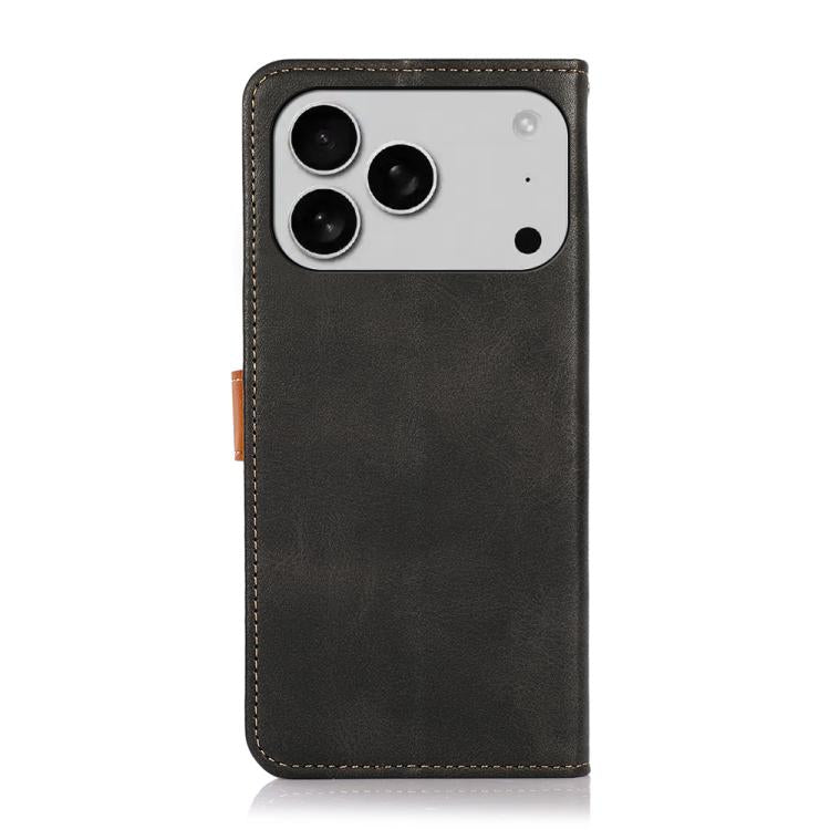 For iPhone 17 Pro Max KHAZNEH Dual-color Cowhide Texture Flip Leather Phone Case(Black)