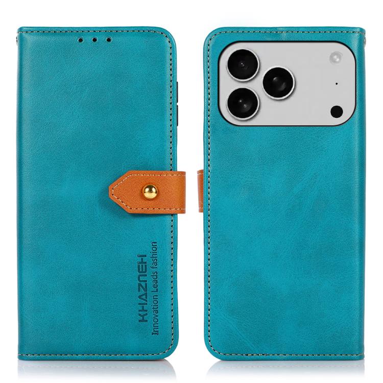 For iPhone 17 Pro Max KHAZNEH Dual-color Cowhide Texture Flip Leather Phone Case(Blue)