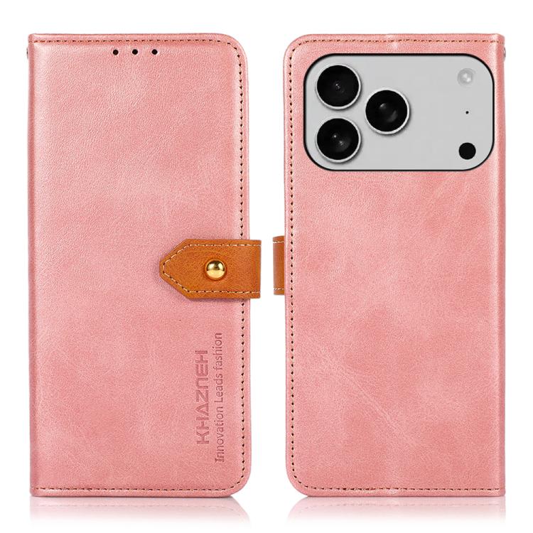 For iPhone 17 Pro Max KHAZNEH Dual-color Cowhide Texture Flip Leather Phone Case(Rose Gold)