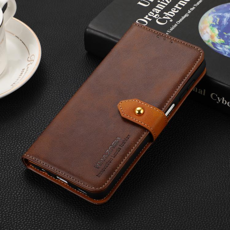 For iPhone 17 Pro Max KHAZNEH Dual-color Cowhide Texture Flip Leather Phone Case(Brown)