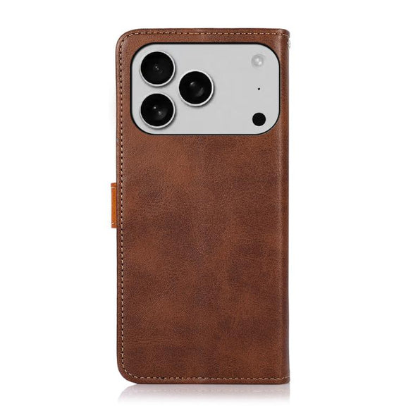 For iPhone 17 Pro Max KHAZNEH Dual-color Cowhide Texture Flip Leather Phone Case(Brown)
