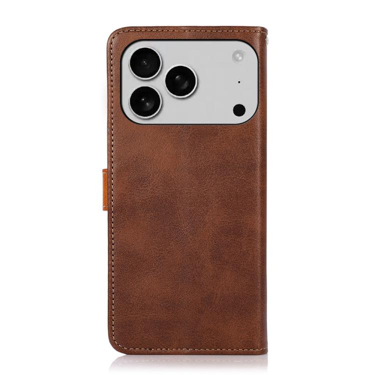 For iPhone 17 Pro Max KHAZNEH Dual-color Cowhide Texture Flip Leather Phone Case(Brown)