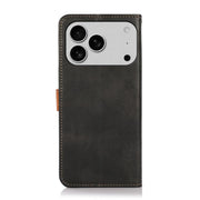 For iPhone 17 Pro KHAZNEH Dual-color Cowhide Texture Flip Leather Phone Case(Black)
