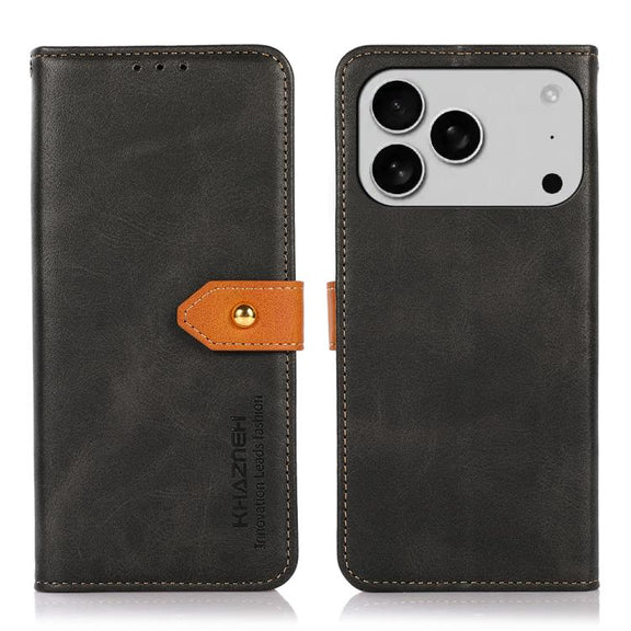For iPhone 17 Pro KHAZNEH Dual-color Cowhide Texture Flip Leather Phone Case(Black)