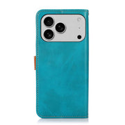 For iPhone 17 Pro KHAZNEH Dual-color Cowhide Texture Flip Leather Phone Case(Blue)