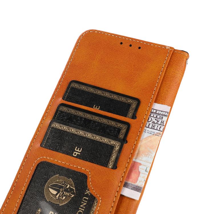 For iPhone 17 Pro KHAZNEH Dual-color Cowhide Texture Flip Leather Phone Case(Blue)