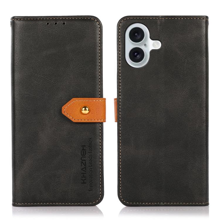 For iPhone 17 KHAZNEH Dual-color Cowhide Texture Flip Leather Phone Case(Black)