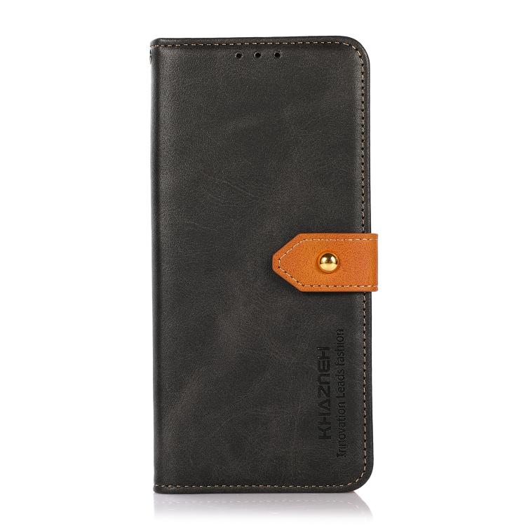 For iPhone 17 KHAZNEH Dual-color Cowhide Texture Flip Leather Phone Case(Black)