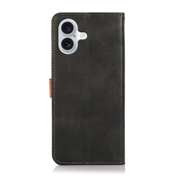 For iPhone 17 KHAZNEH Dual-color Cowhide Texture Flip Leather Phone Case(Black)