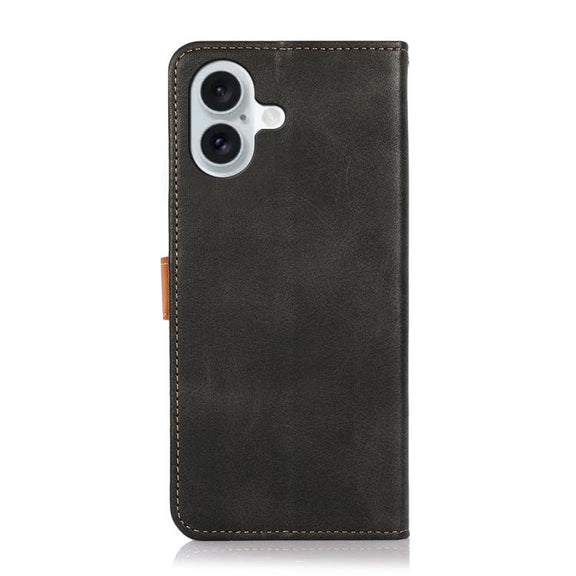 For iPhone 17 KHAZNEH Dual-color Cowhide Texture Flip Leather Phone Case(Black)
