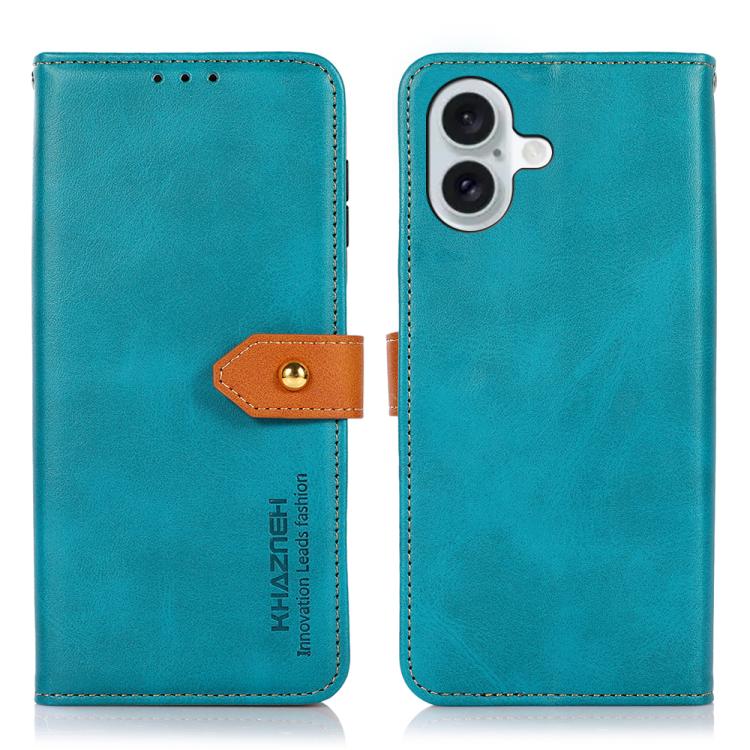 For iPhone 17 KHAZNEH Dual-color Cowhide Texture Flip Leather Phone Case(Blue)