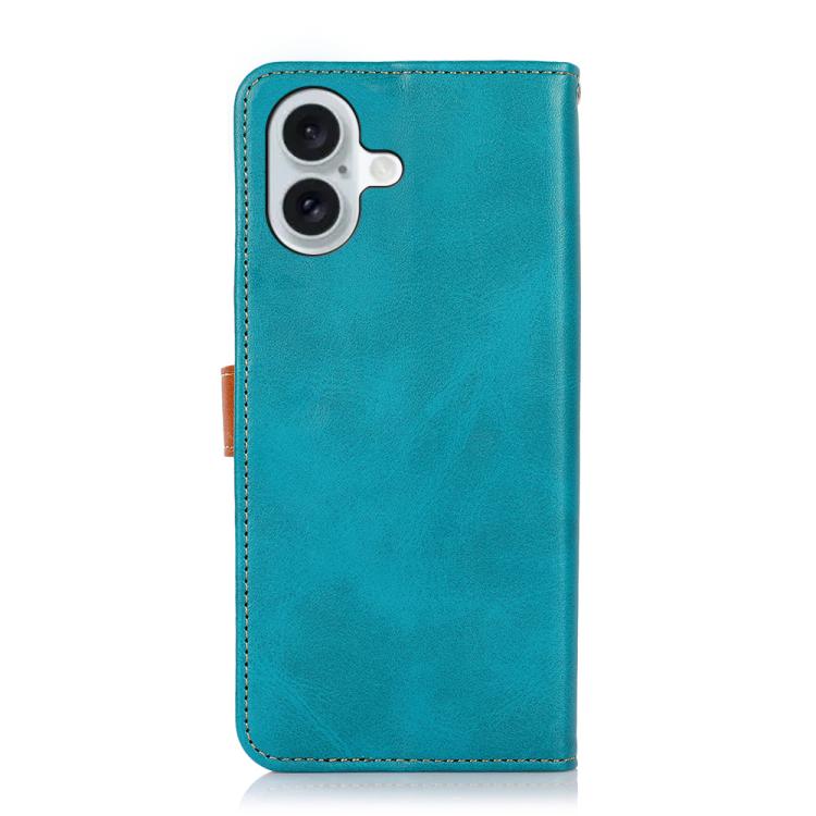For iPhone 17 KHAZNEH Dual-color Cowhide Texture Flip Leather Phone Case(Blue)