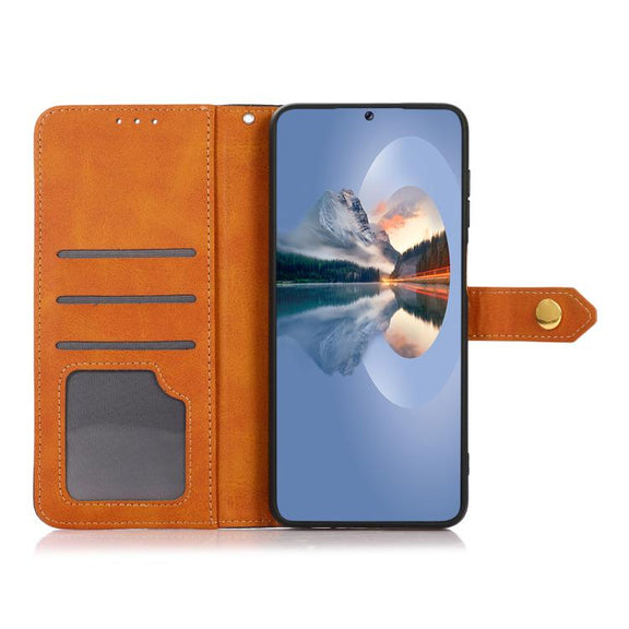 For iPhone 17 KHAZNEH Dual-color Cowhide Texture Flip Leather Phone Case(Blue)