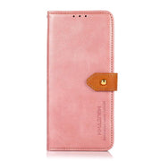 For iPhone 17 KHAZNEH Dual-color Cowhide Texture Flip Leather Phone Case(Rose Gold)