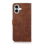 For iPhone 17 KHAZNEH Dual-color Cowhide Texture Flip Leather Phone Case(Brown)