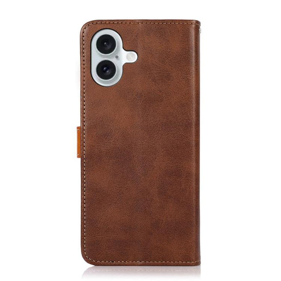 For iPhone 17 KHAZNEH Dual-color Cowhide Texture Flip Leather Phone Case(Brown)