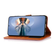 For iPhone 17 KHAZNEH Dual-color Cowhide Texture Flip Leather Phone Case(Brown)