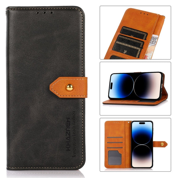 For iPhone 17 Air KHAZNEH Dual-color Cowhide Texture Flip Leather Phone Case(Black)
