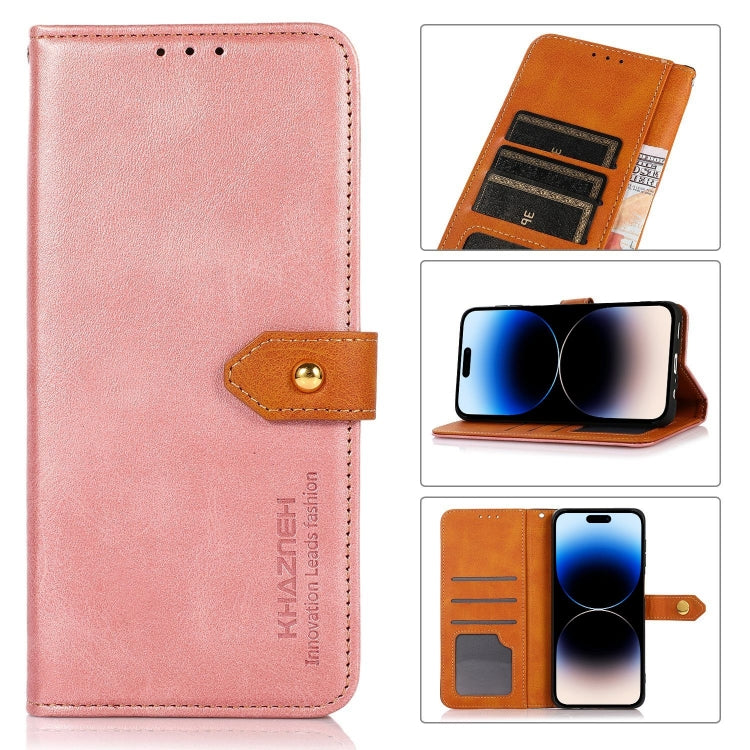 For iPhone 17 Air KHAZNEH Dual-color Cowhide Texture Flip Leather Phone Case(Rose Gold)