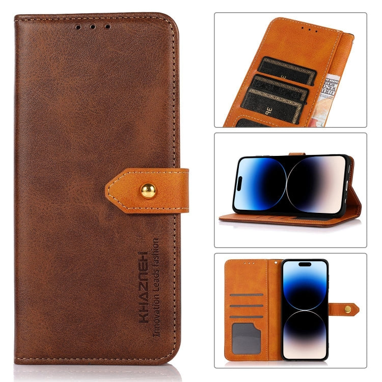 For iPhone 17 Air KHAZNEH Dual-color Cowhide Texture Flip Leather Phone Case(Brown)