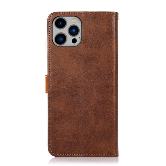 For iPhone 15 Pro Max KHAZNEH Dual-color Cowhide Texture Flip Leather Phone Case(Brown)