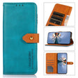 For iPhone 15 KHAZNEH Dual-color Cowhide Texture Flip Leather Phone Case(Blue) - free shipping - PMC TechLife - Order now!