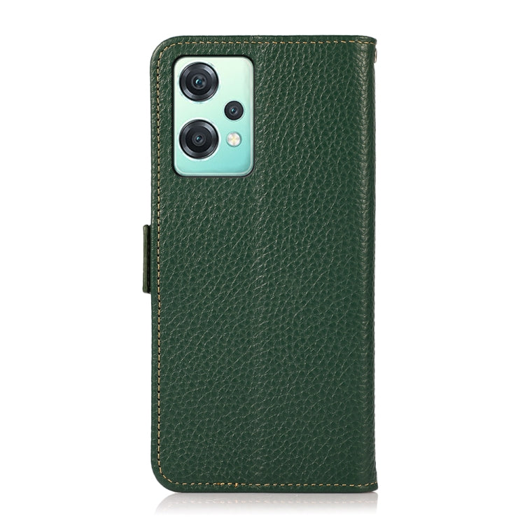 For OnePlus Nord CE 2 Lite 5G KHAZNEH Side-Magnetic Litchi Genuine Leather RFID Phone Case(Green)