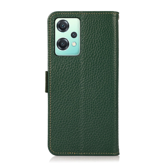 For OnePlus Nord CE 2 Lite 5G KHAZNEH Side-Magnetic Litchi Genuine Leather RFID Phone Case(Green)