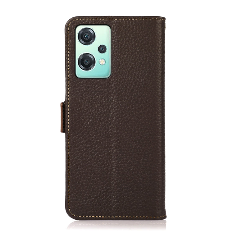 For OnePlus Nord CE 2 Lite 5G KHAZNEH Side-Magnetic Litchi Genuine Leather RFID Phone Case(Brown)
