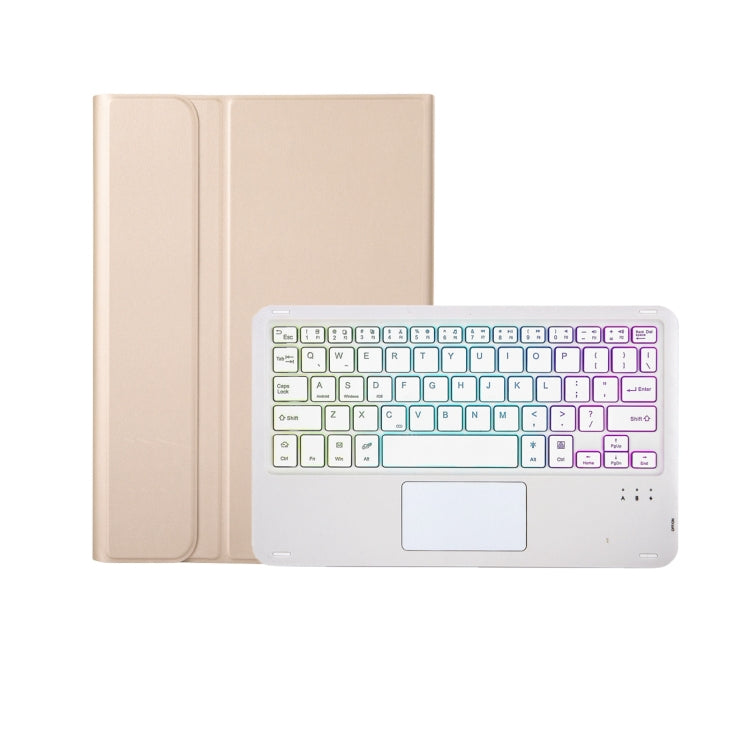 A07B-AS Lambskin Pen Slot Touch Pad Backlight Bluetooth Keyboard Leather Tablet Case For iPad 9.7 2018&2017 / Pro 9.7 / Air 2(Gold)