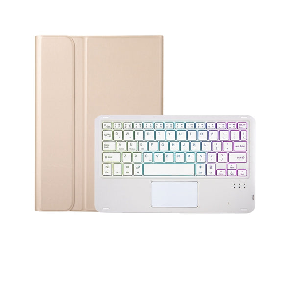 A07B-AS Lambskin Pen Slot Touch Pad Backlight Bluetooth Keyboard Leather Tablet Case For iPad 9.7 2018&2017 / Pro 9.7 / Air 2(Gold)