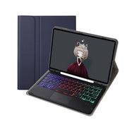 A07B-AS Lambskin Pen Slot Touch Pad Backlight Bluetooth Keyboard Leather Tablet Case For iPad 9.7 2018&2017 / Pro 9.7 / Air 2(Blue)