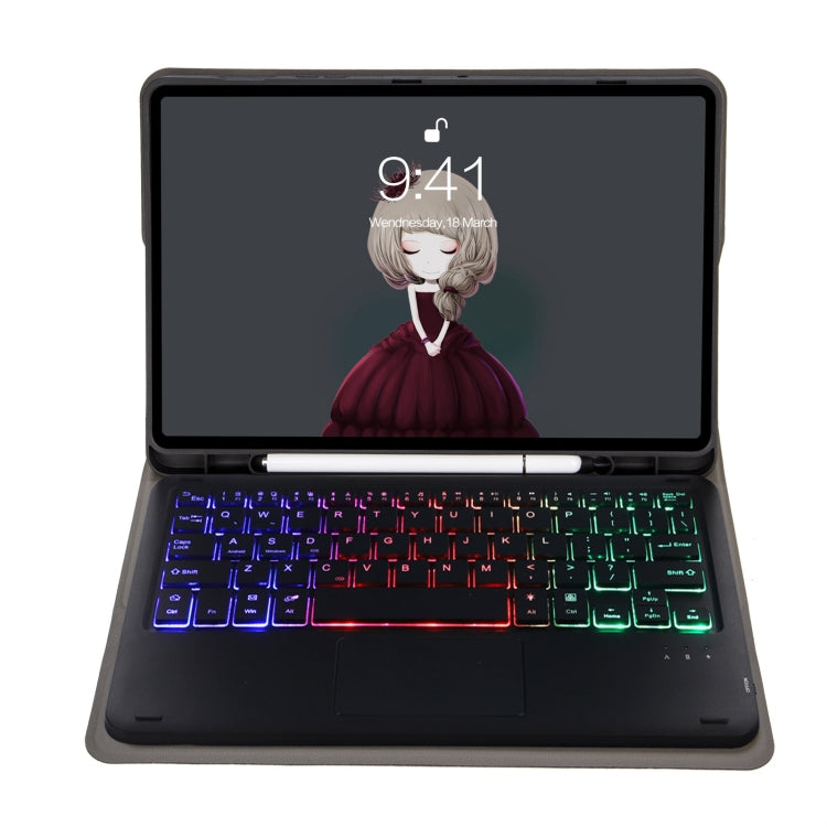 A07B-AS Lambskin Pen Slot Touch Pad Backlight Bluetooth Keyboard Leather Tablet Case For iPad 9.7 2018&2017 / Pro 9.7 / Air 2(Blue)