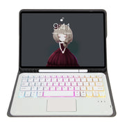 A11B-AS Lambskin Pen Slot Touch Pad Backlight Bluetooth Keyboard Leather Tablet Case For iPad Air 2022&2020 / Pro 11 2021&2020&2018(Rose Gold)
