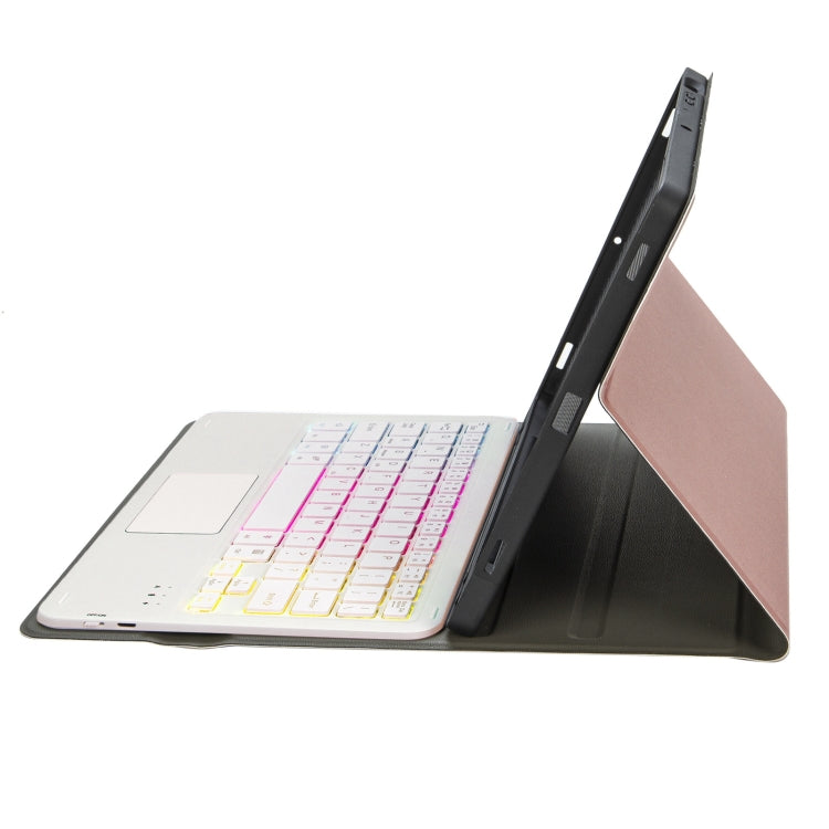A11B-AS Lambskin Pen Slot Touch Pad Backlight Bluetooth Keyboard Leather Tablet Case For iPad Air 2022&2020 / Pro 11 2021&2020&2018(Rose Gold)