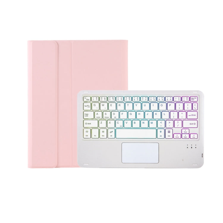 T07B-AS Skin Feel Pen Slot Touch Pad Backlight Bluetooth Keyboard Leather Tablet Case For iPad 9.7 2018&2017 / Pro 9.7 / Air 2(Pink)