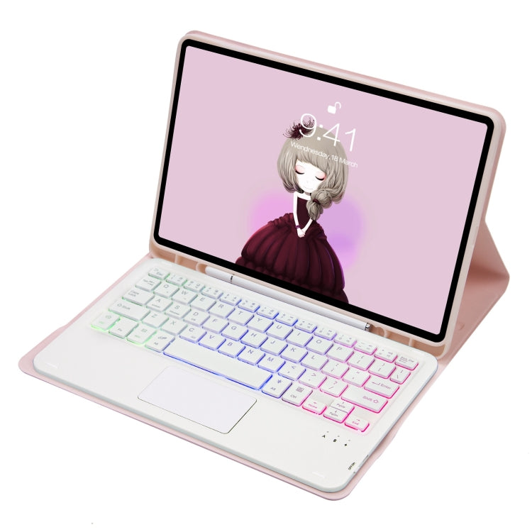 T07B-AS Skin Feel Pen Slot Touch Pad Backlight Bluetooth Keyboard Leather Tablet Case For iPad 9.7 2018&2017 / Pro 9.7 / Air 2(Pink)