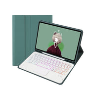 T07B-AS Skin Feel Pen Slot Touch Pad Backlight Bluetooth Keyboard Leather Tablet Case For iPad 9.7 2018&2017 / Pro 9.7 / Air 2(Dark Green)