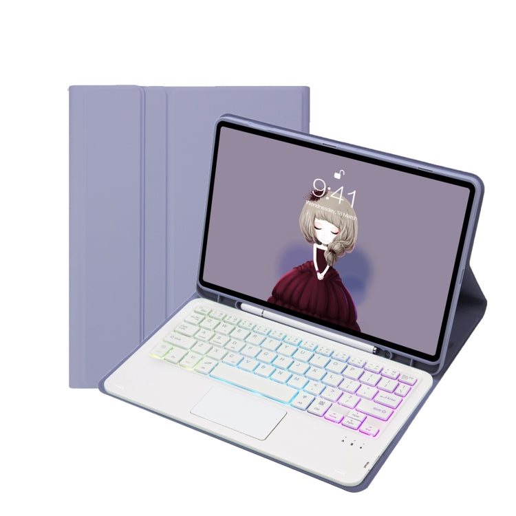 T07B-AS Skin Feel Pen Slot Touch Pad Backlight Bluetooth Keyboard Leather Tablet Case For iPad 9.7 2018&2017 / Pro 9.7 / Air 2(Purple)