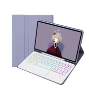 T07B-AS Skin Feel Pen Slot Touch Pad Backlight Bluetooth Keyboard Leather Tablet Case For iPad 9.7 2018&2017 / Pro 9.7 / Air 2(Purple)